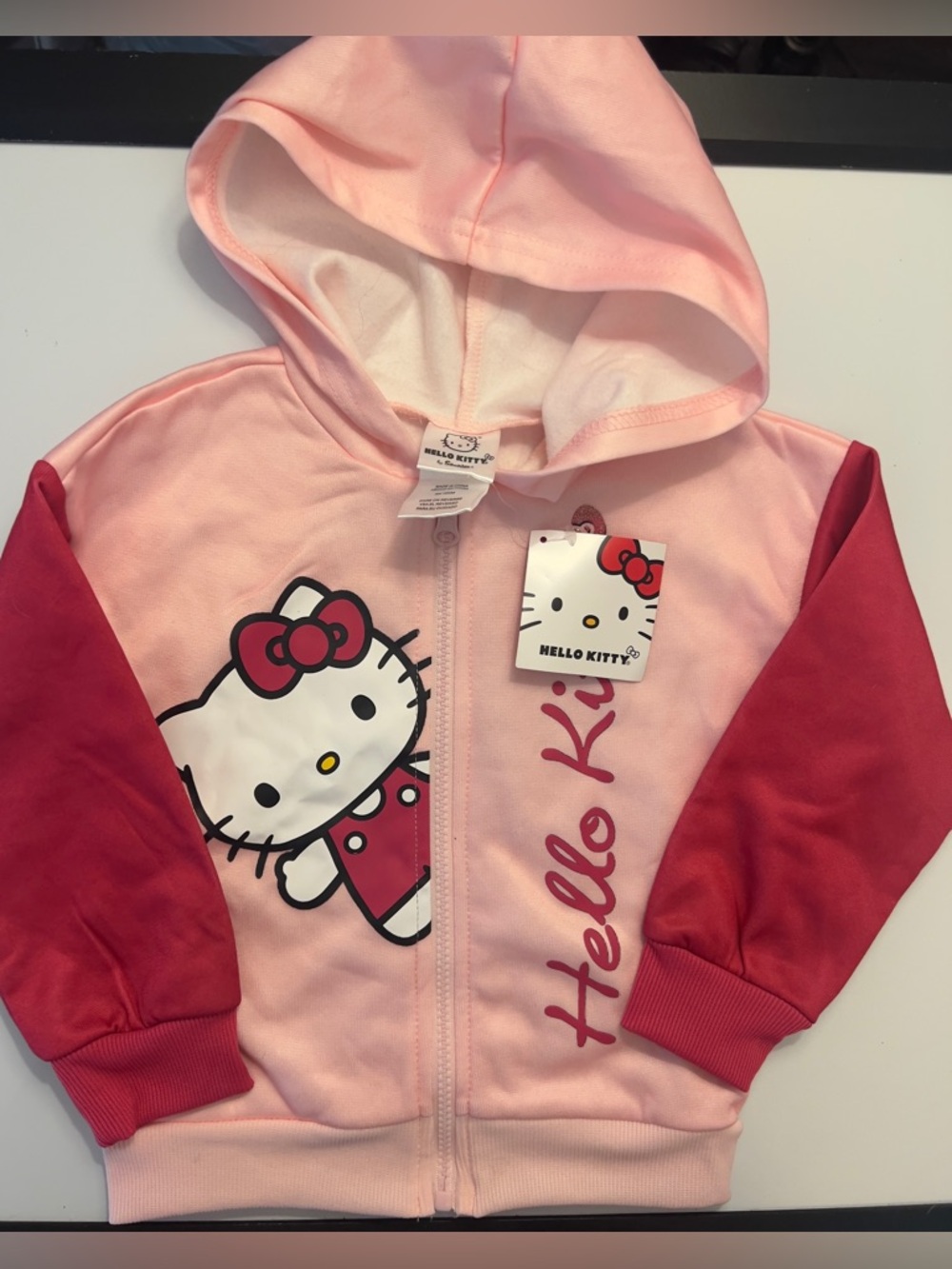 Hello Kitty Pink & Red Girls' Hooded Zip-Up Sweatshirt Size 3T NWT